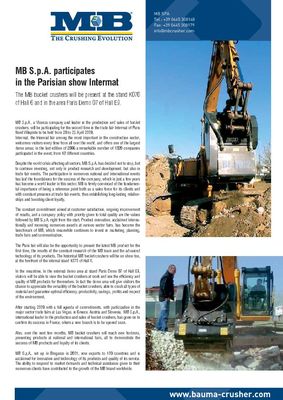 MB S.p.A. participates in the Parisian show Intermat