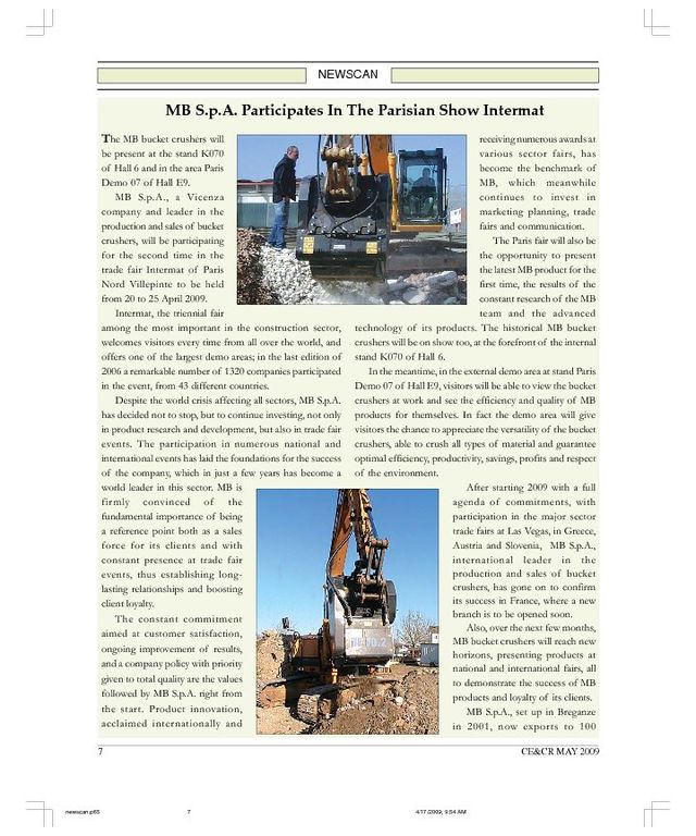  - MB S.p.A. Participates In The Parisian Show Intermat