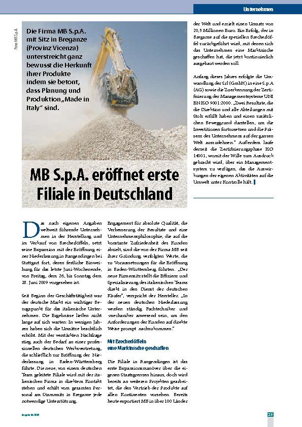  - MB S.p.A. eröffnet erste Filiale in Deutschland