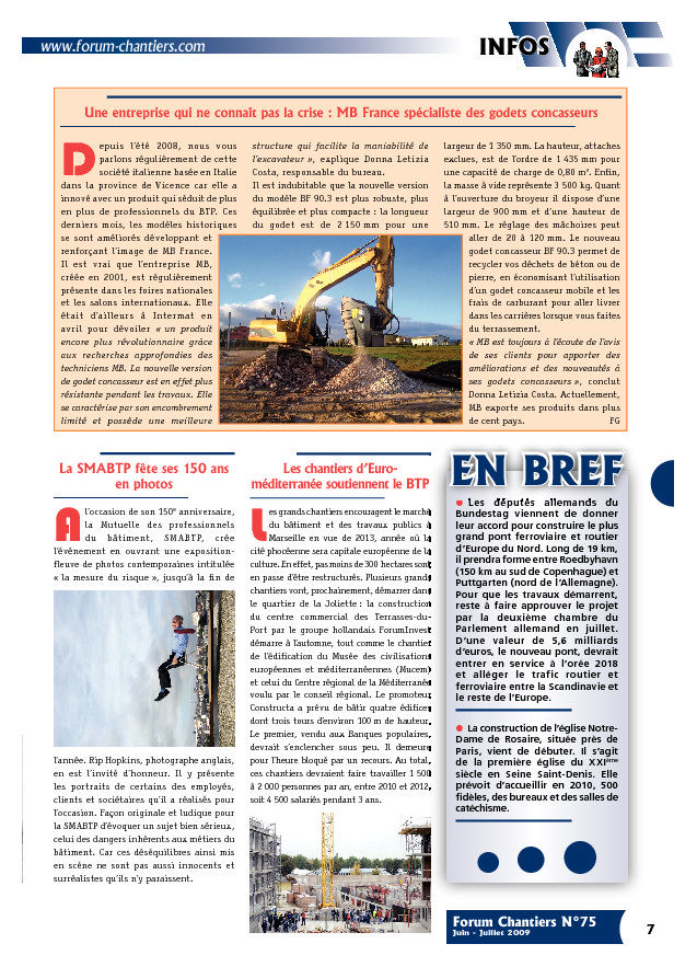  - Une entreprise qui ne connaît pas la crise : MB France spécialiste des godets concasseurs