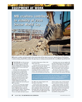 MB crushers contribute to viability of 2010 Soccer World Cup