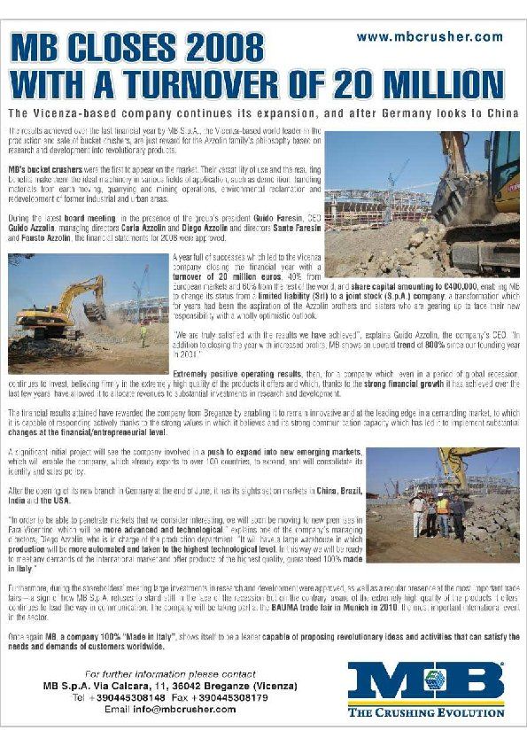  - MB closes 2008 with a turnover of 20 million