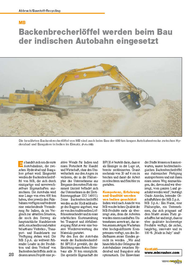  - Backenbrecherlöffel werden beim Bau der indischen Autobahn eingesetzt