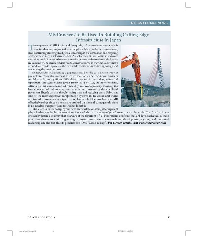  - MB Crushers To Be Used In Building Cutting Edge Infrastructure In Japan