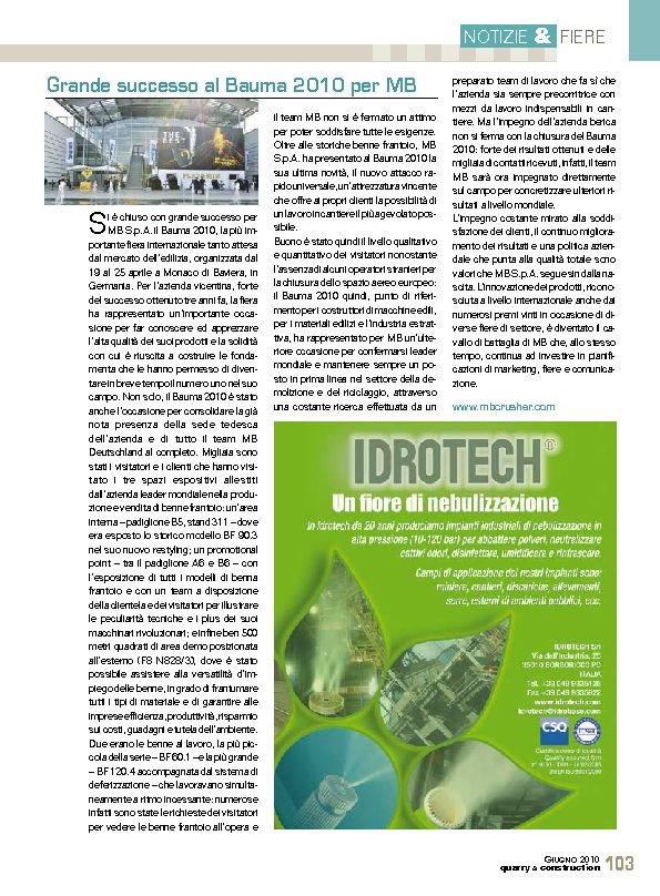  - Grande successo al Bauma 2010 per mb