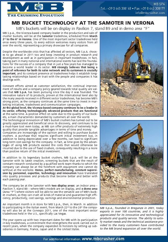  - MB Bucket technology at the Samoter in Verona