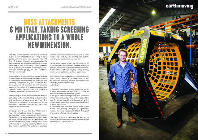  - BOSS ATTACHMENTS & MB ITALY, TAKING SCREENING APPLICATIONS TO A WHOLE NEWDDIMENSI ON.
