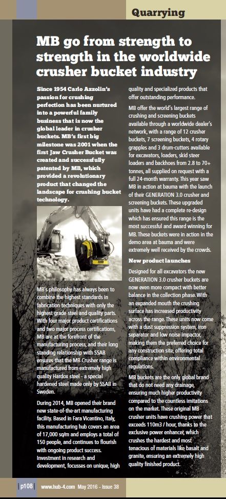  - MB go from strength to strength in the worldwide crusher bucket industry