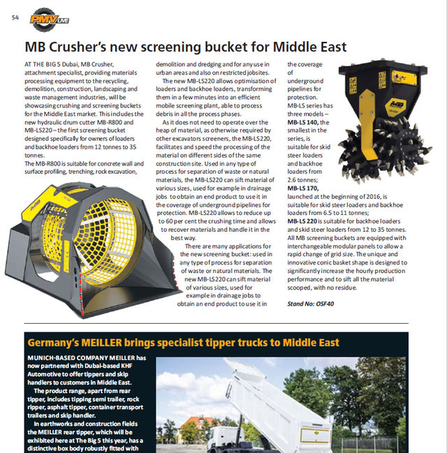  - MB Crusher’s new screening bucket for Middle East