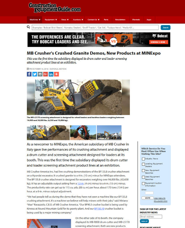  - MB Crusher's Crushed Granite Demos, New Products at MINExpo
