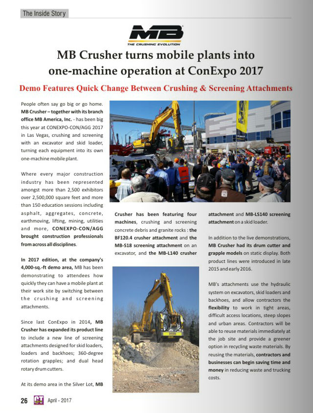  - MB Crusher turns mobile plants into one-machine operation at ConExpo 2017