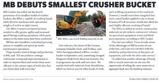  - MB debuts smallest Crusher Bucket 
