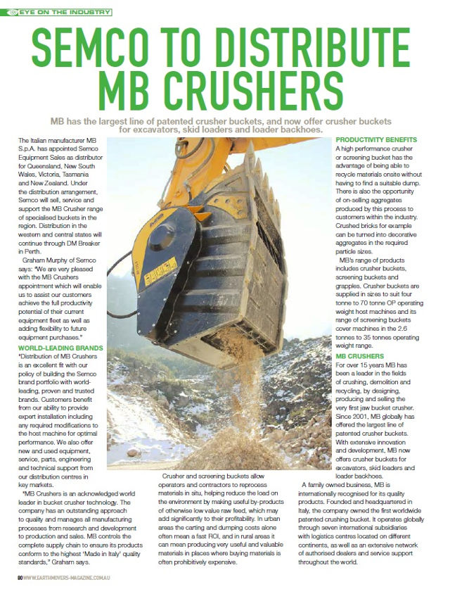  - Semco to distribute MB Crushers