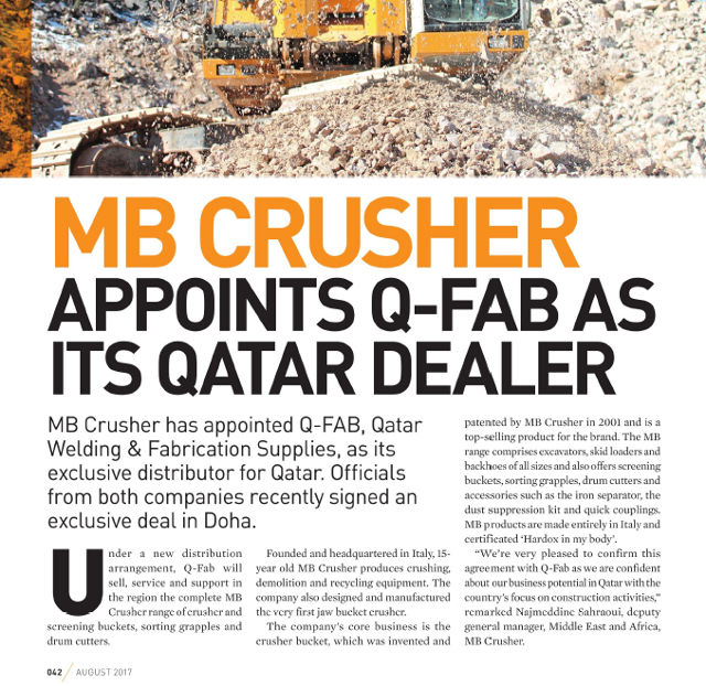  - MB Crusher appoints Q-Fab as its Qatar dealer 