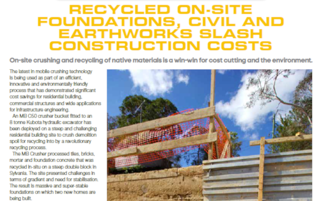  - Recycled on-site foundations, civil and earthworks slash construction costs 