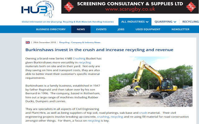 ''Burkinshaws are delighted with their new crushing bucket.  For them the benefits are clear.''