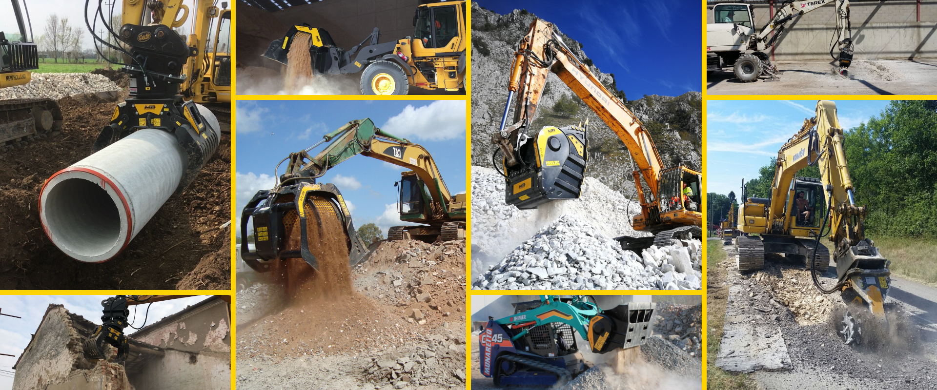 See MB Crusher buckets, screening buckets, drum cutters and grapples in action!