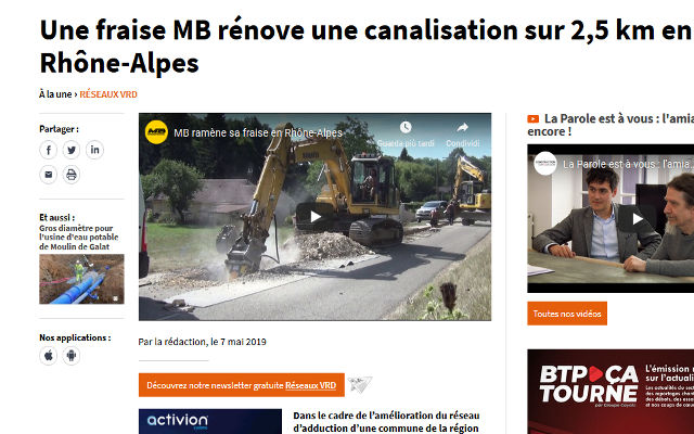  - Une fraise MB rénove une canalisation sur 2,5 km en Rhône-Alpes