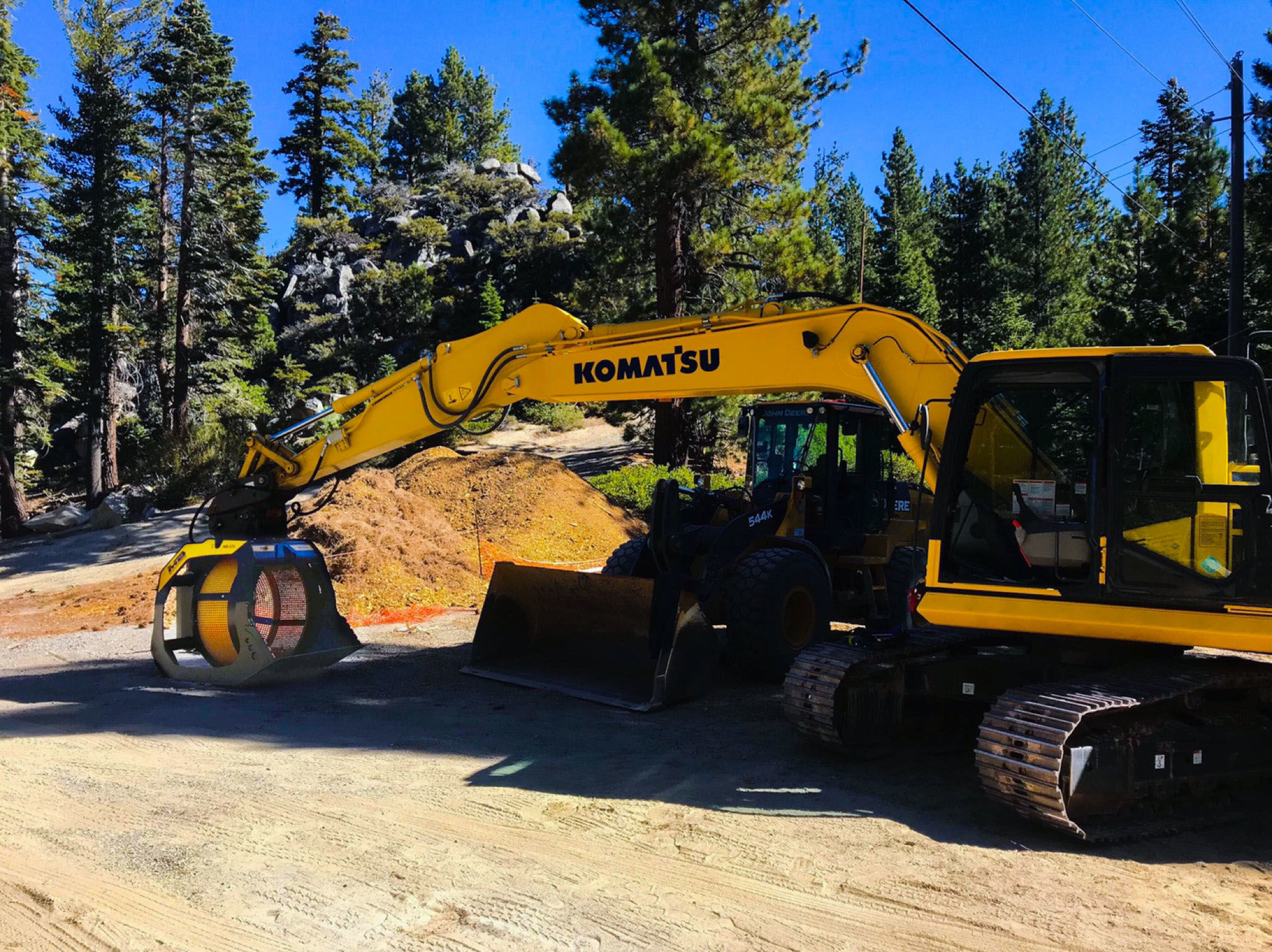 An MB-S14 Screening bucket mounted on a Komatsu excavator to backfill power ducts