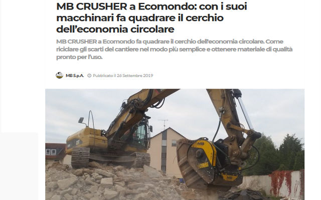  - MB CRUSHER a Ecomondo: con i suoi macchinari fa quadrare il cerchio dell’economia circolare