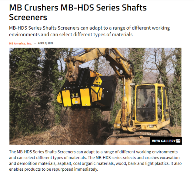  - MB Crusher's MB-HDS Series Shafts Screeners