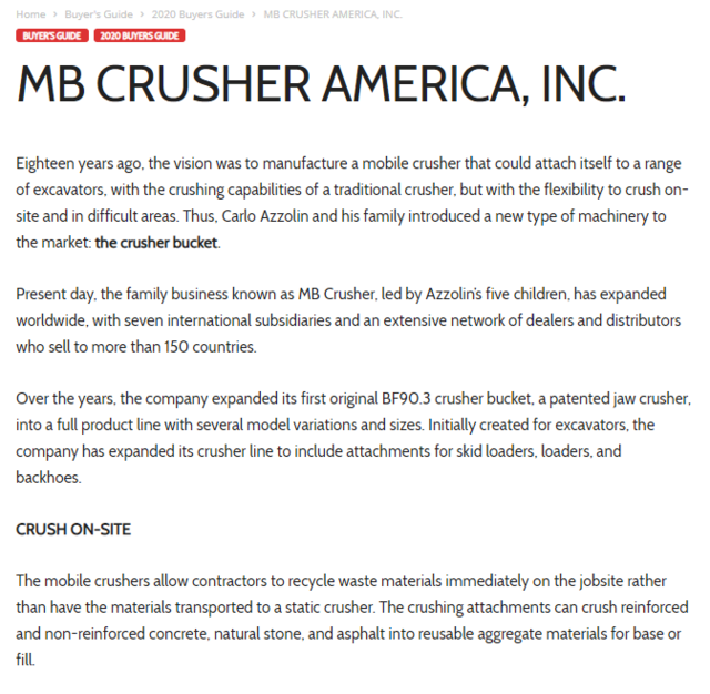  - MB Crusher America, Inc 