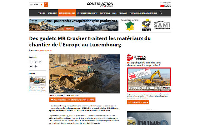  - Des godets MB Crusher traitent les matériaux du chantier de l’Europe au Luxembourg