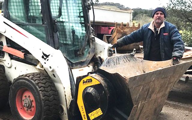 Darko, BRUCIC PTY LTD company founder with his MB Crusher model MB-L140 fitted to a Bobcat T650.