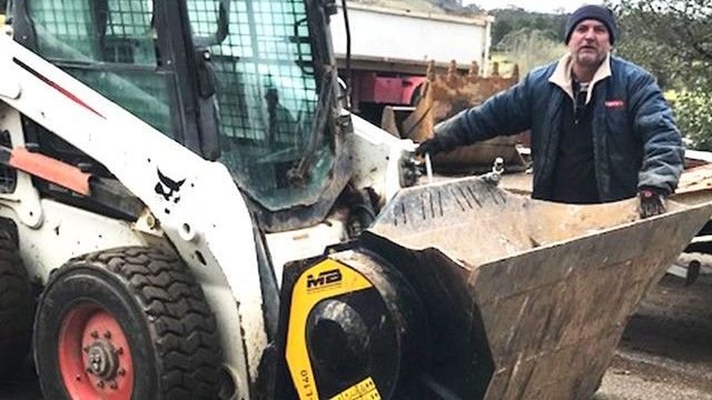 Darko, BRUCIC PTY LTD company founder with his MB Crusher model MB-L140 fitted to a Bobcat T650.