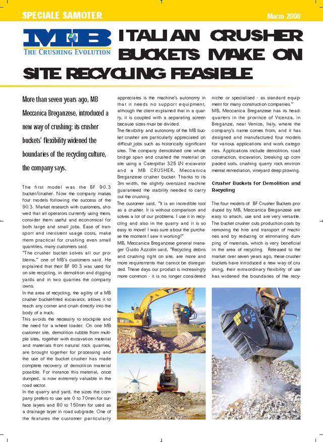  - ITALIAN CRUSHER BUCKETS MAKE ON SITE RECYCLING FEASIBLE