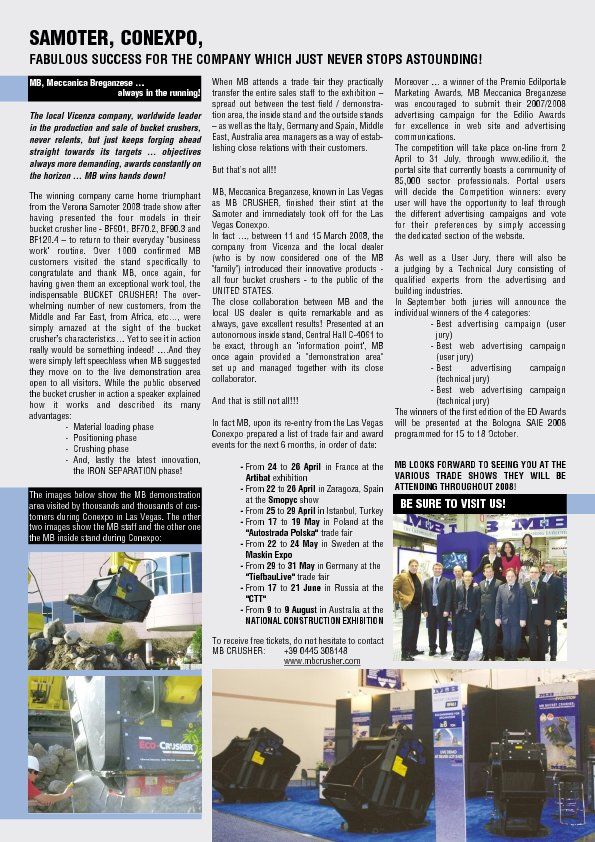  - SAMOTER, CONEXPO, FABULOUS SUCCESS FOR THE COMPANY WHICH JUST NEVER STOPS ASTOUNDING!