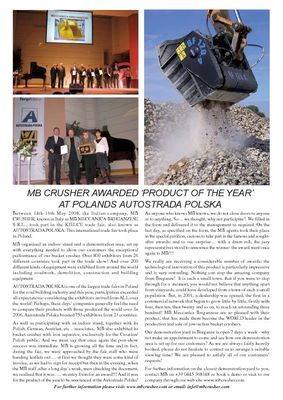 MB CRUSHER AWARDED ‘PRODUCT OF THE YEAR’ AT POLANDS AUTOSTRADA POLSKA